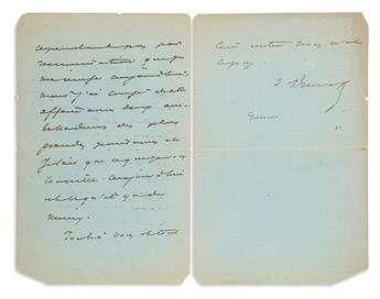 DUMAS, ALEXANDRE; FILS. Two Autograph Letters Signed, A. DumasF, to novelist Emmanuel Gonzalès, in French.